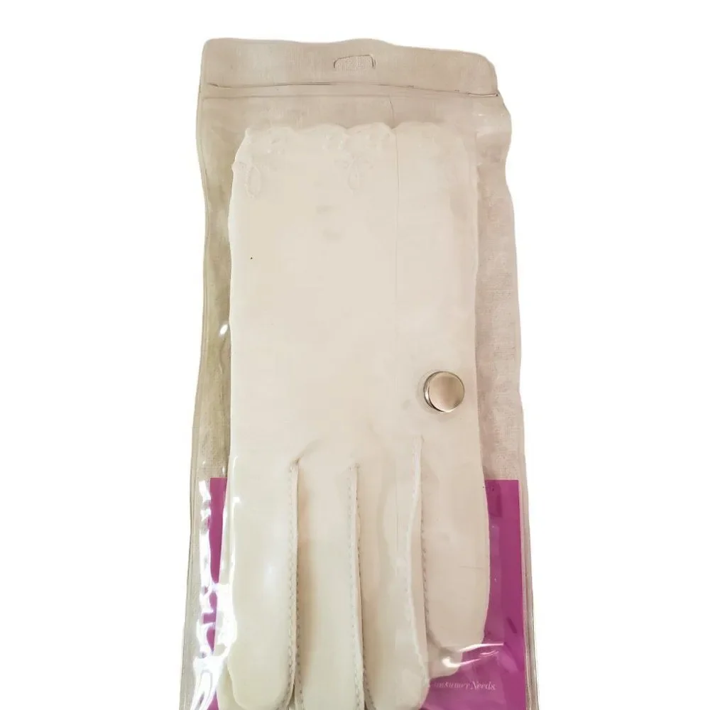 New In Package Vintage Aris Isotoner Gloves White Embroidery New With Tags NOS
